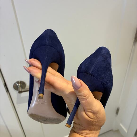 Miu Miu Navy Suede Embellished Pointy Heels Sz 39 - Picture 7 of 10